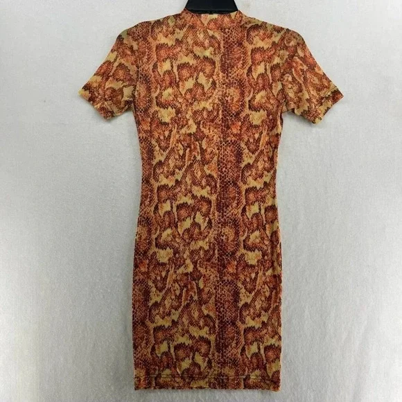 Urban Outfitters Dress Women's Sz Small Orange Mesh Snakeskin Mock Neck Bodycon - Picture 3 of 13